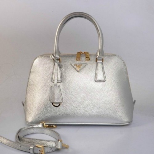 Prada Saffiano Lux Top Handle Borse BL0837 pelle argento Vendita Calda